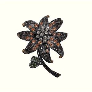 Vintage Joan Rivers Large Flower Brooch with Rhinestones - Free Shipping